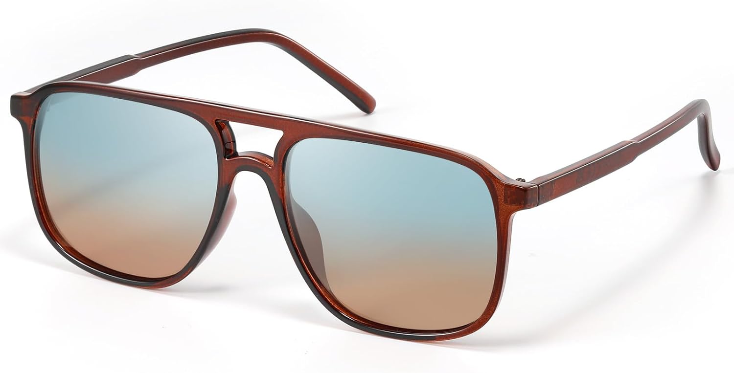 

Ретро классические солнцезащитные очки-авиаторы квадратной формы для женщин и мужчин, винтажные, в стиле 70-х, с двойной перемычкой, увеличенного размера, поляризованные Foliful, C2-brown Frame Green Gradient Brown