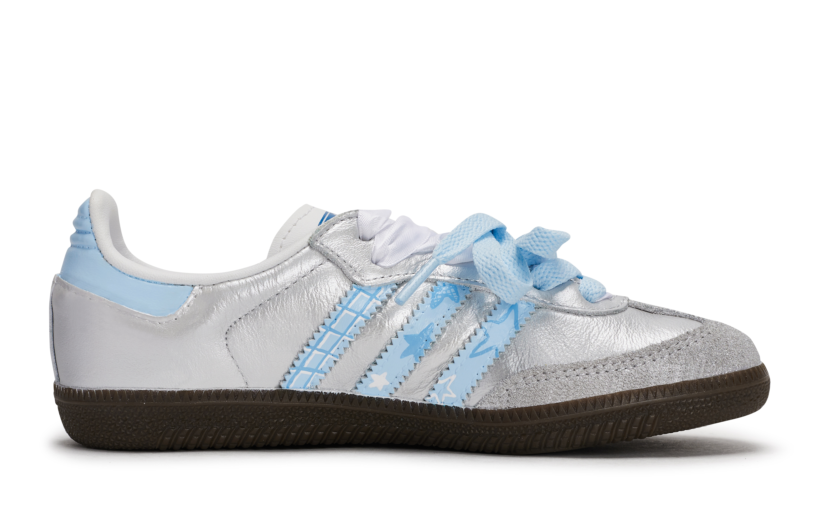 Детские скейтерские кроссовки Samba для дошкольников Adidas Originals, серебряный/белый/синий — фото 2