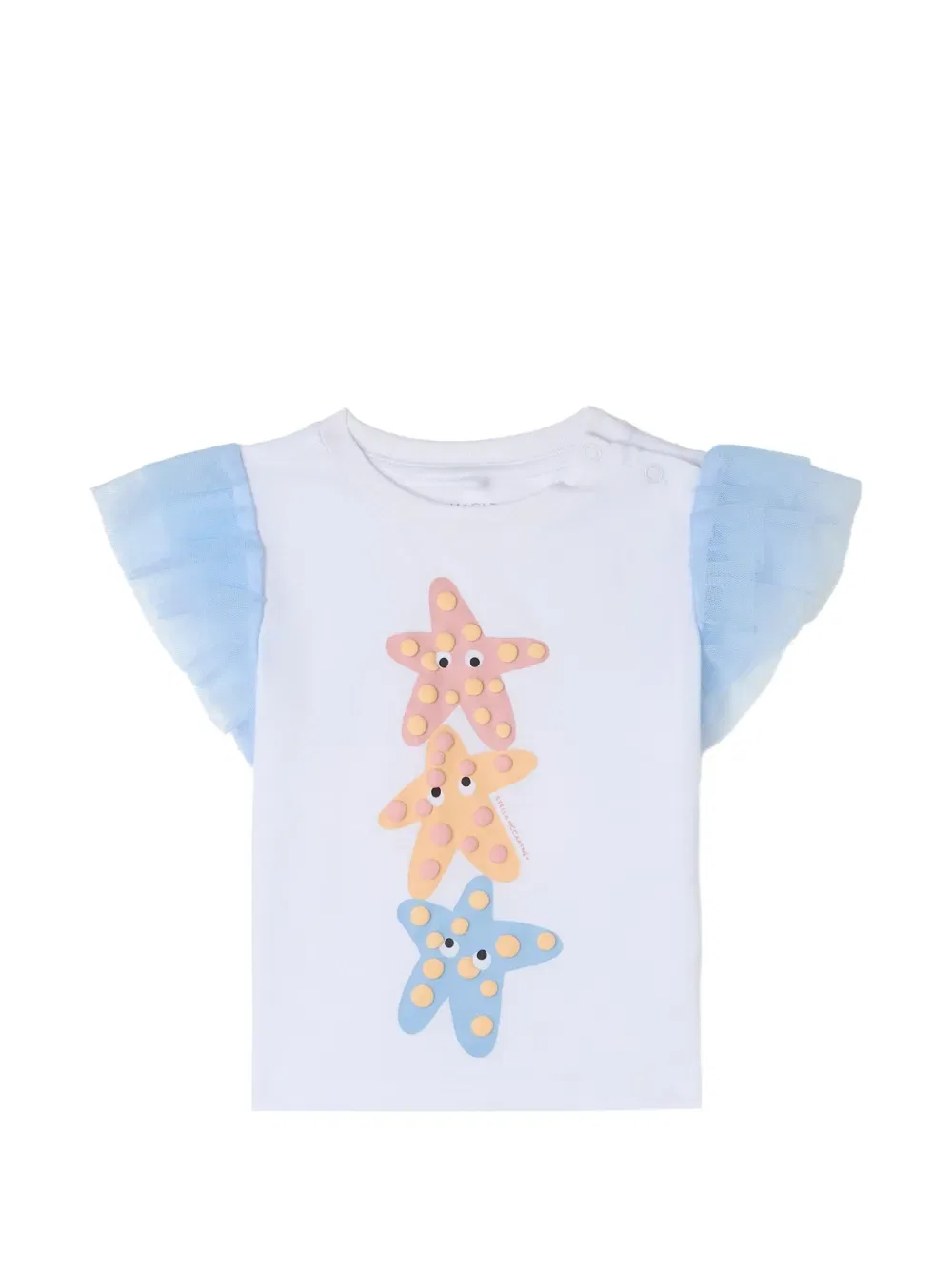 Футболка с оборками и принтом в виде морских звезд Stella Mccartney Kids, белый