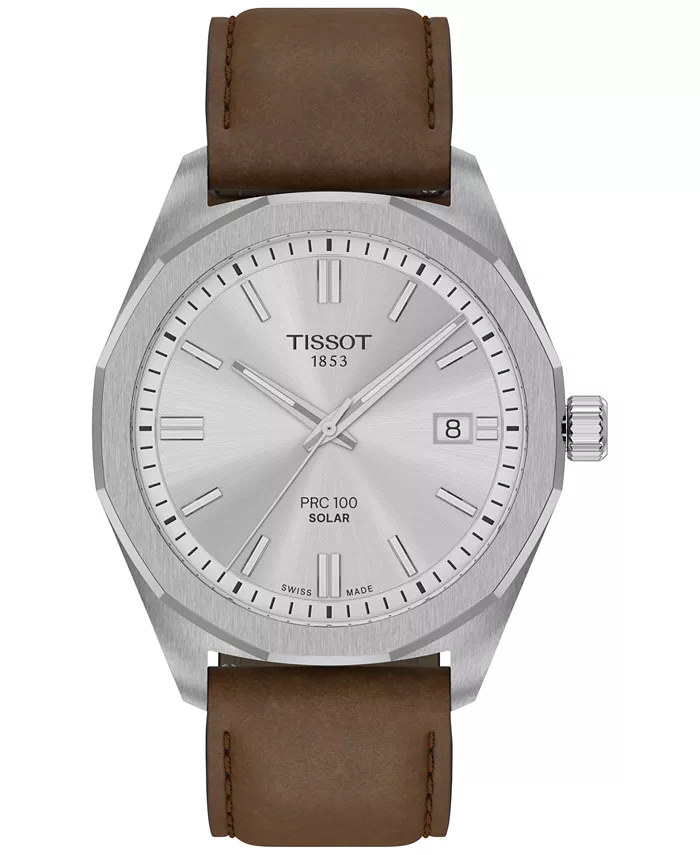 

Мужские часы Swiss PRC 100 Solar Quartz с коричневым кожаным ремешком, 39 мм Tissot