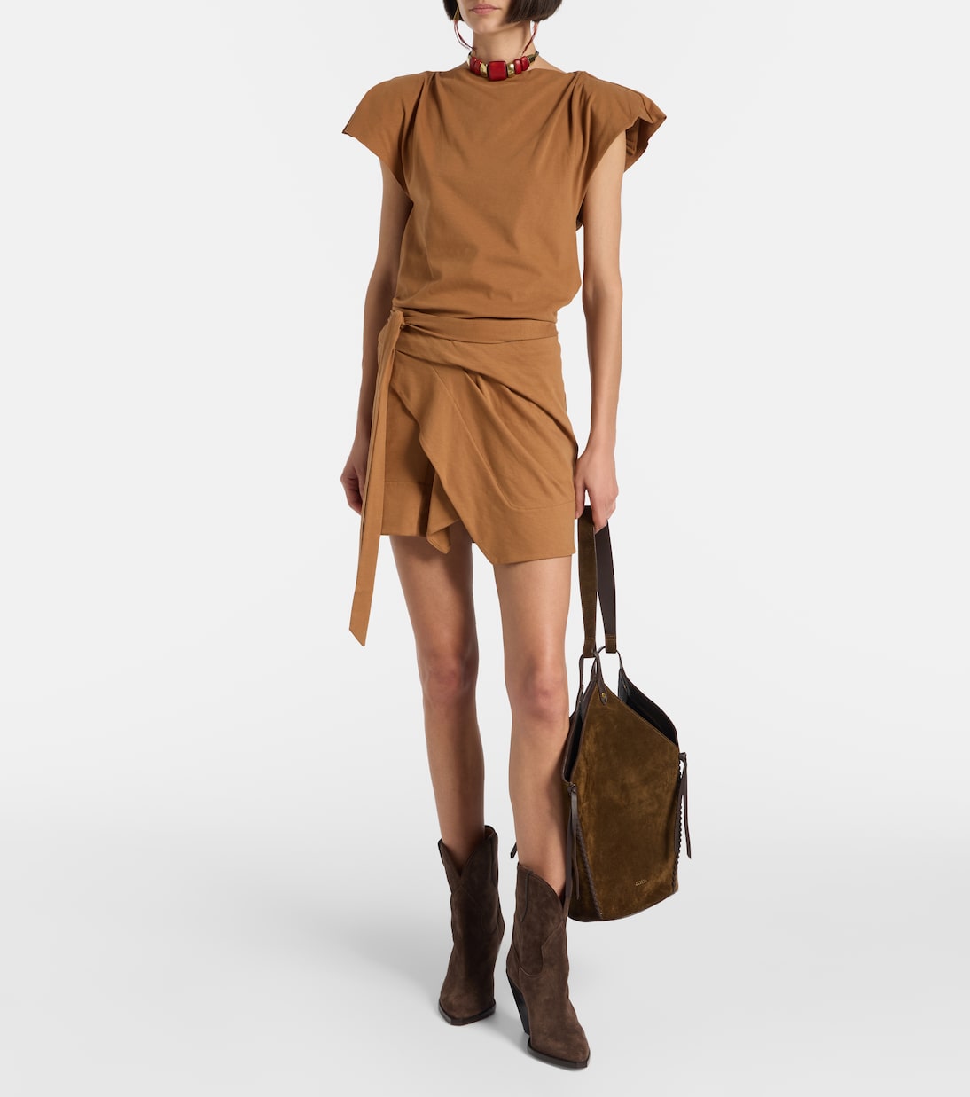Асимметричная хлопковая юбка с запахом Berenice Isabel Marant, Caramel — фото 2
