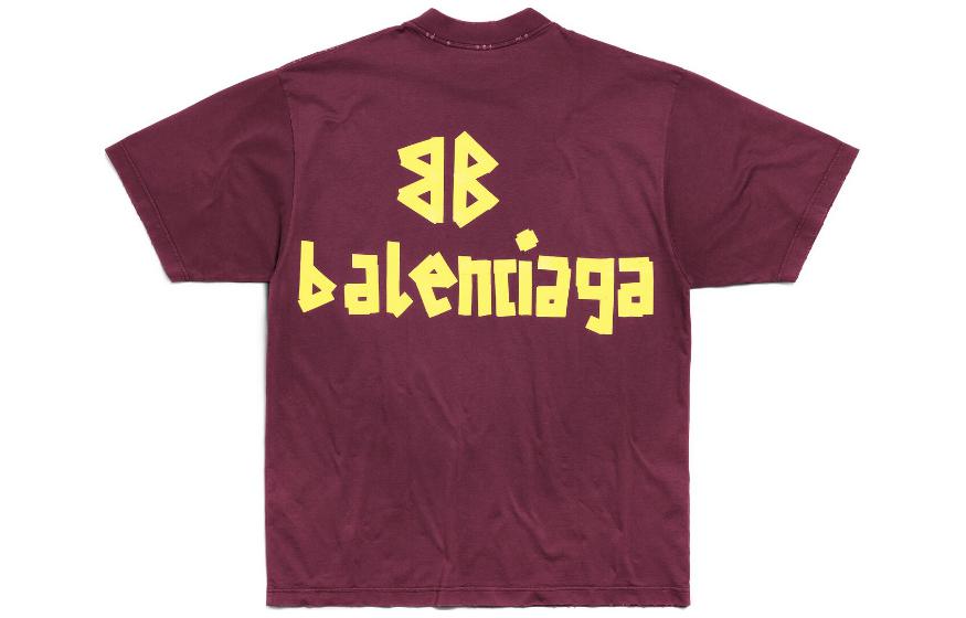 Футболка Balenciaga классического кроя, темно-красная — фото 3