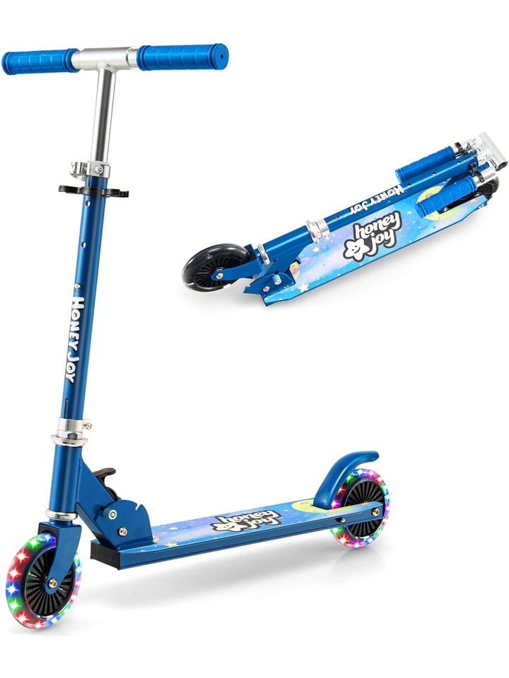 

COSTWAY Самокат со светодиодными колесами, подходит для детей от 3 лет и старше, синего цвета