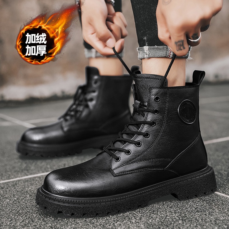 Dunnu Мужские ботинки Martin черно-серые с черной флисовой подкладкой, цвет Black Fleece-Lined — фото 3
