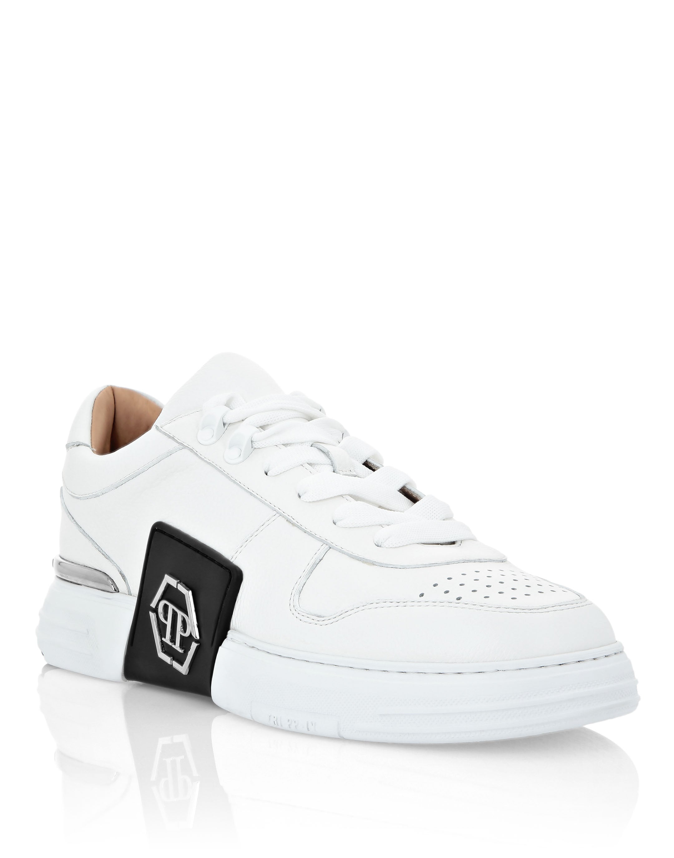 

КОЖАНЫЕ КРОССОВКИ PHANTOM KICK$ LO-TOP Platinum HEXAGON Philipp Plein, белый