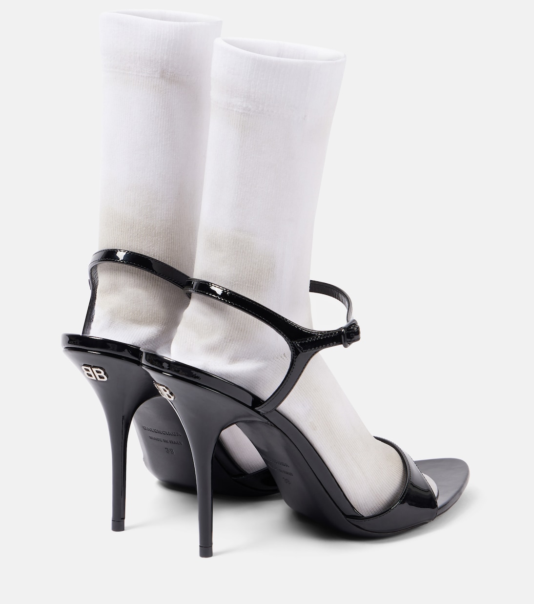 Сандалии Avenue Sock 110 из лаковой кожи Balenciaga, Black/White — фото 2