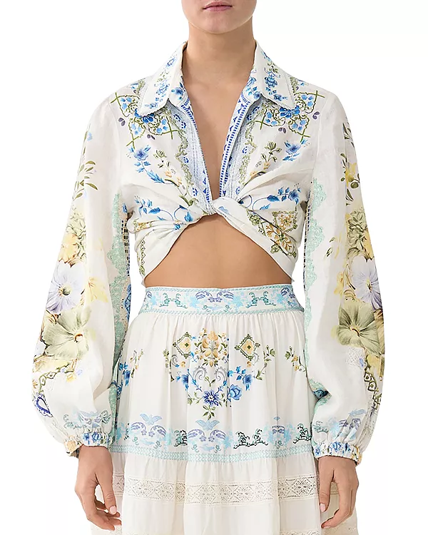 

Льняная укороченная рубашка с галстуком Camilla, мультиколор