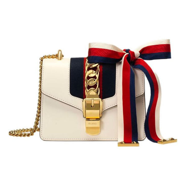 

Сумка sylvie series leather single-shoulder bag mini-size white Gucci, белый