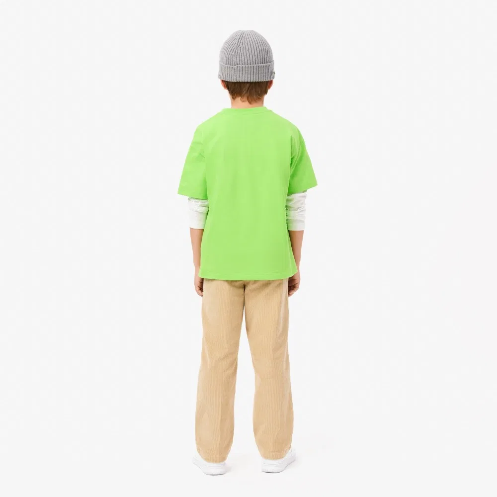 Детские вельветовые брюки бежевые от Lacoste — фото 4