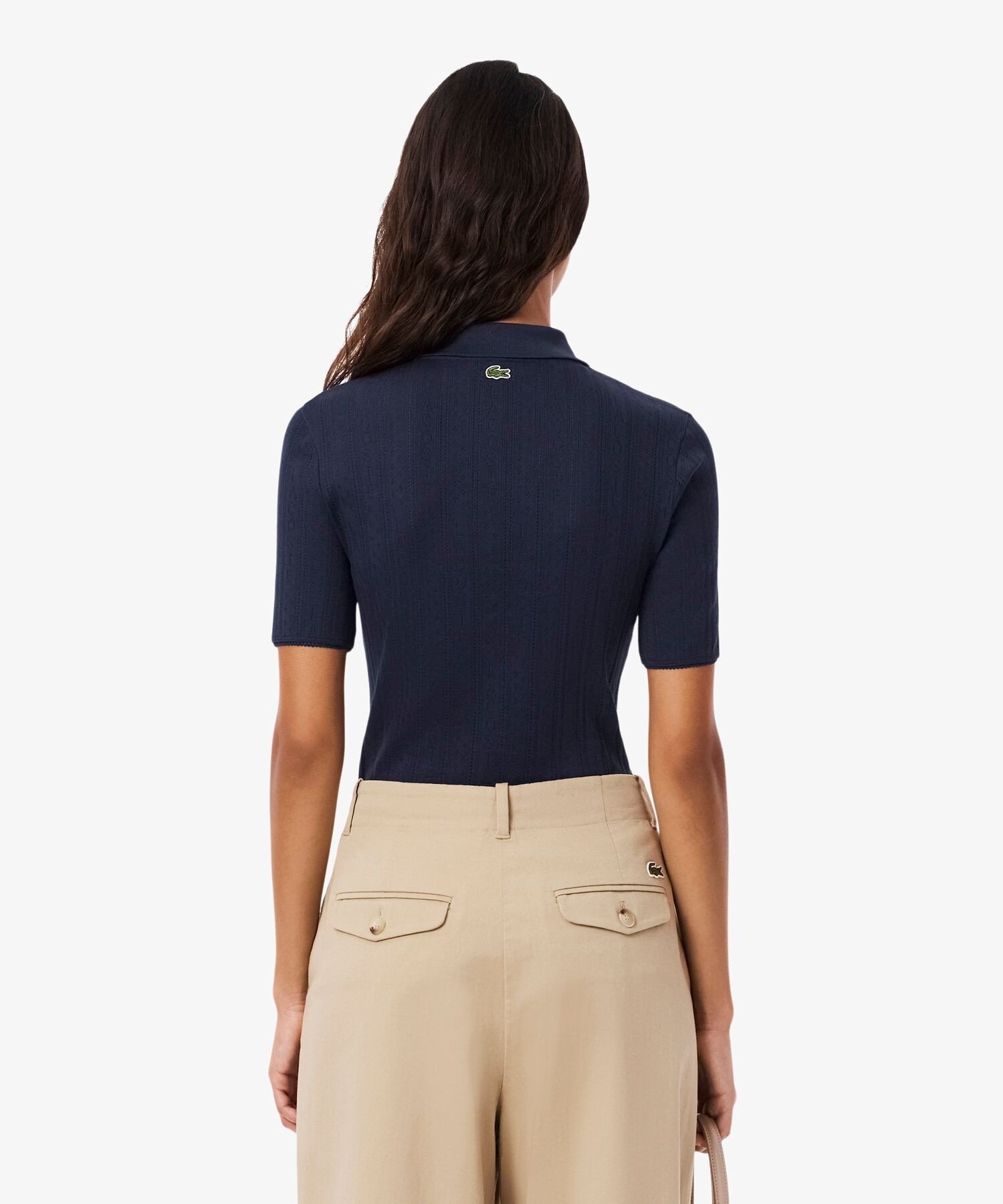Поло Lacoste Navy с ажурной вязкой и кружевом — фото 3
