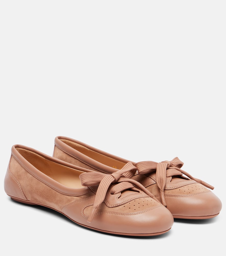 Балетки из замши с кожаной отделкой Gianvito Rossi, Praline + Praline