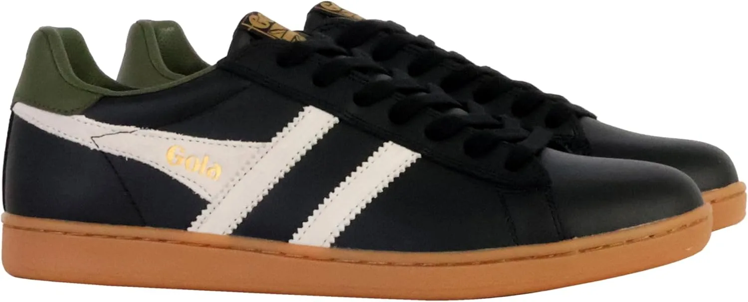 Мужские кожаные кроссовки Gola Equipe II, белый/черный/хаки — фото 3