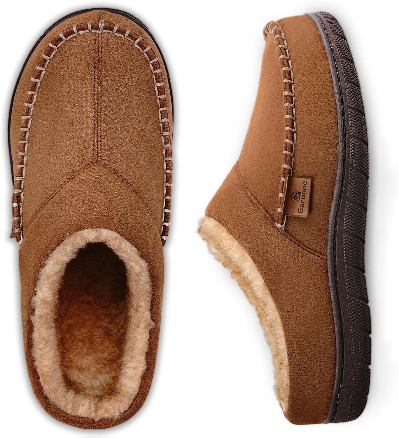 

Мужские мокасины с отделкой слипонов Garonne с эффектом памяти, теплые, уютные домашние тапочки с противоскользящей резиновой подошвой для использования дома и на улице, Camel