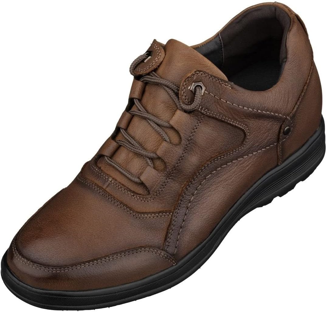 

Мужские невидимые увеличивающие рост туфли CALTO - коричневая кожа, шнуровка, легкие повседневные прогулочные модели - рост 7 см - K3044, размер 9 D(M) US