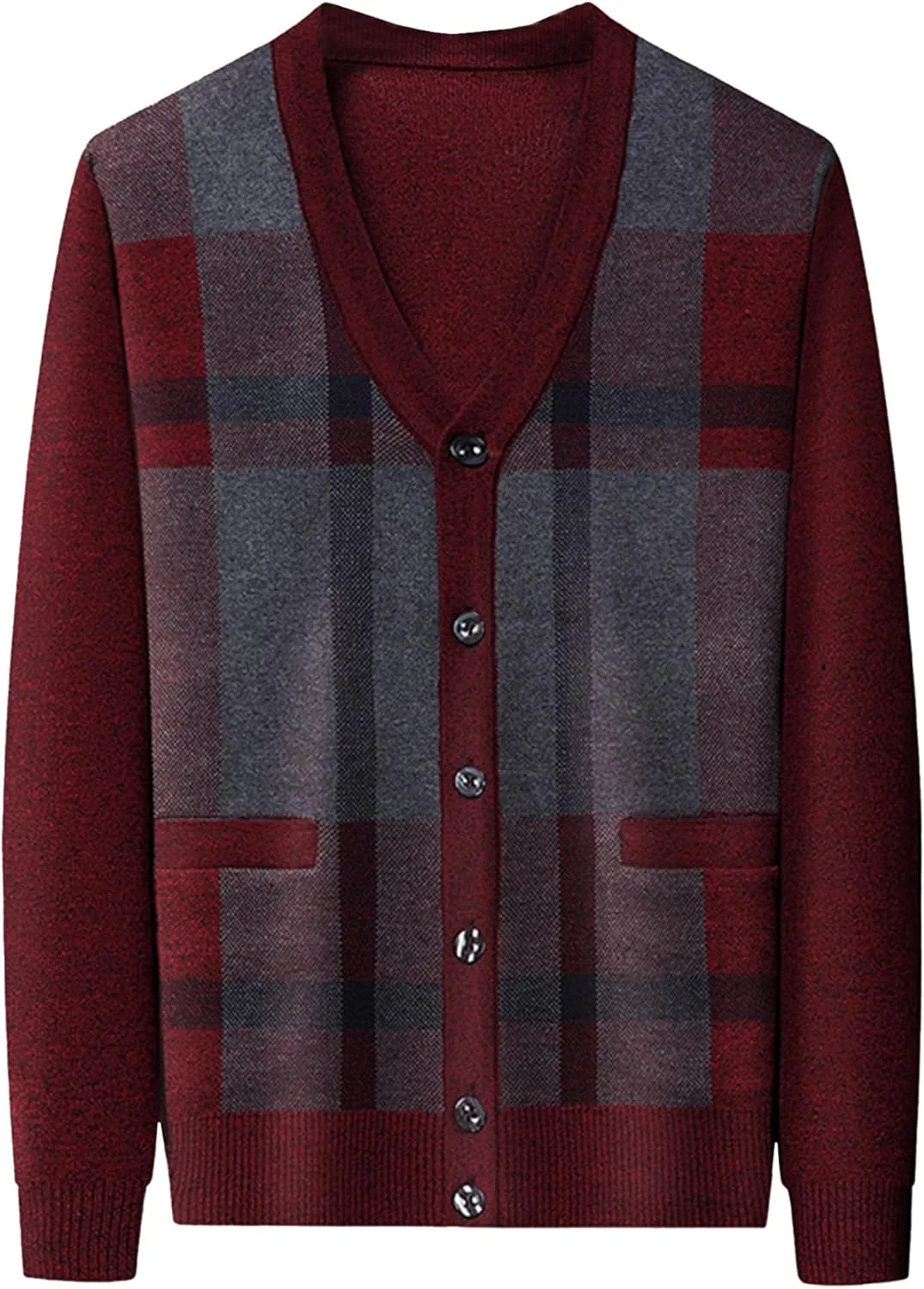 

Кардиган с V-образным вырезом и пуговицами в клетку для мужчин, классический повседневный свитер с длинным рукавом, Slim Fit, зимний, из шерстяной смеси QOAAIE