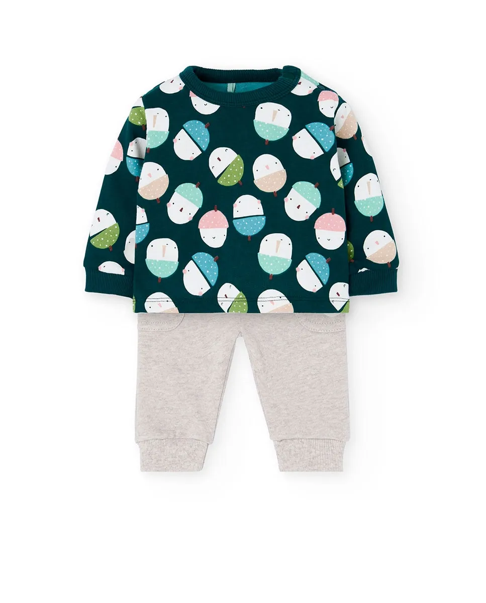 

Детский комплект футболка и брюки с фантазийным принтом и круглым вырезом Boboli, темно-зеленый