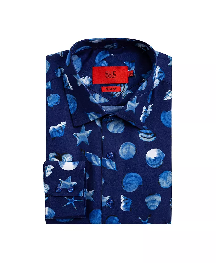 

Голубая рубашка для мальчиков Big Boys с принтом морских ракушек, Slim Fit Elie Balleh, синий
