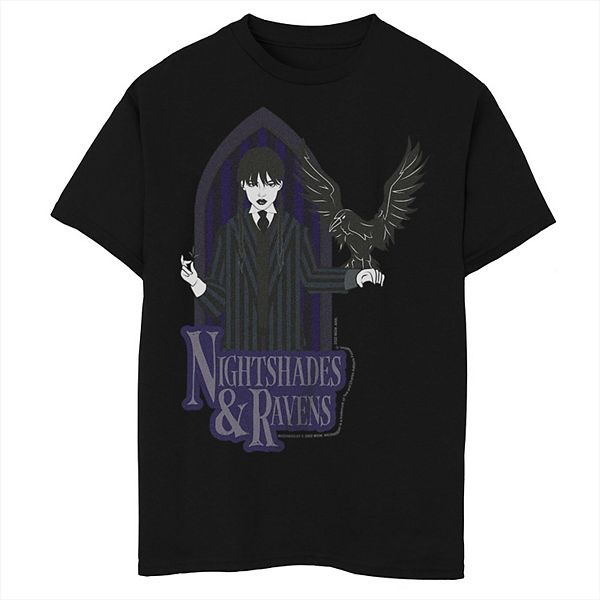 

Футболка с принтом Wednesday Nightshades and Ravens для мальчиков 8-20 husky Licensed Character