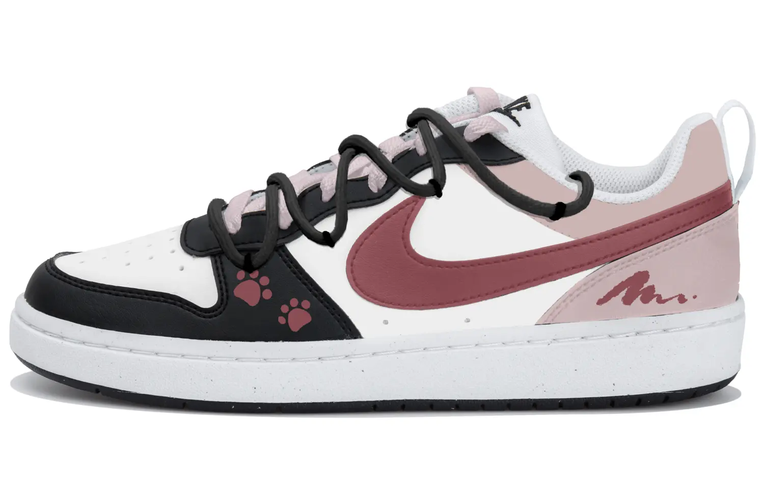 

Nike Детские скейтбордистские кроссовки Court Borough Bare Pink Claw Mark с противоскользящим покрытием, белые, черные, розовые, для подростков