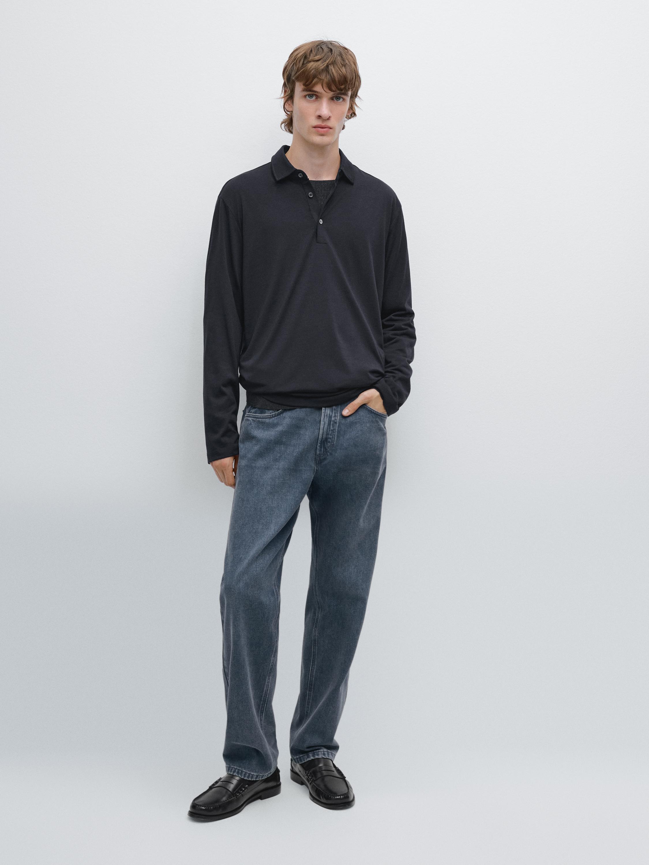 

Свитер-Поло из шерстяной смеси Massimo Dutti, темно-синий