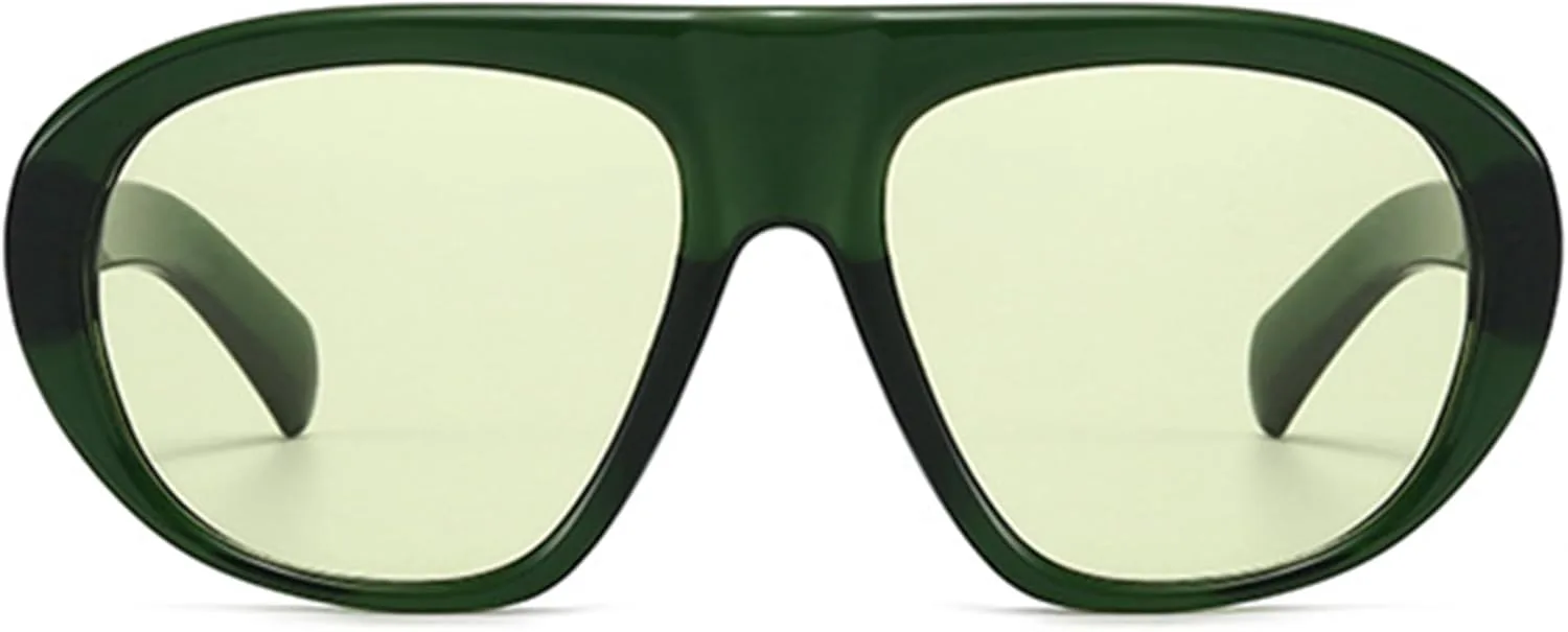 

Солнцезащитные очки Bullabulling Retro Pilot для женщин и мужчин, модель 2026, с увеличенными овальными линзами, стильные, с плоской верхней частью, Green