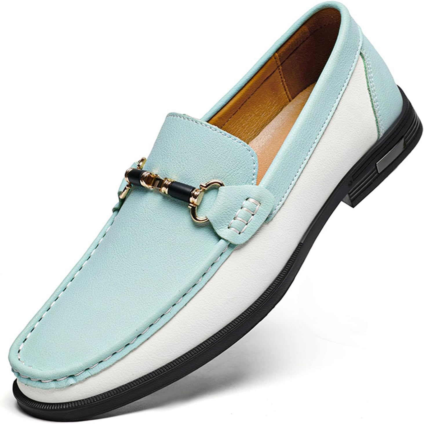 

Мужские кожаные туфли-лоферы Dacnakby, классические слипоны с пряжкой в виде металлической сбруи, двухцветные, повседневные, для ходьбы, работы и вождения, синий