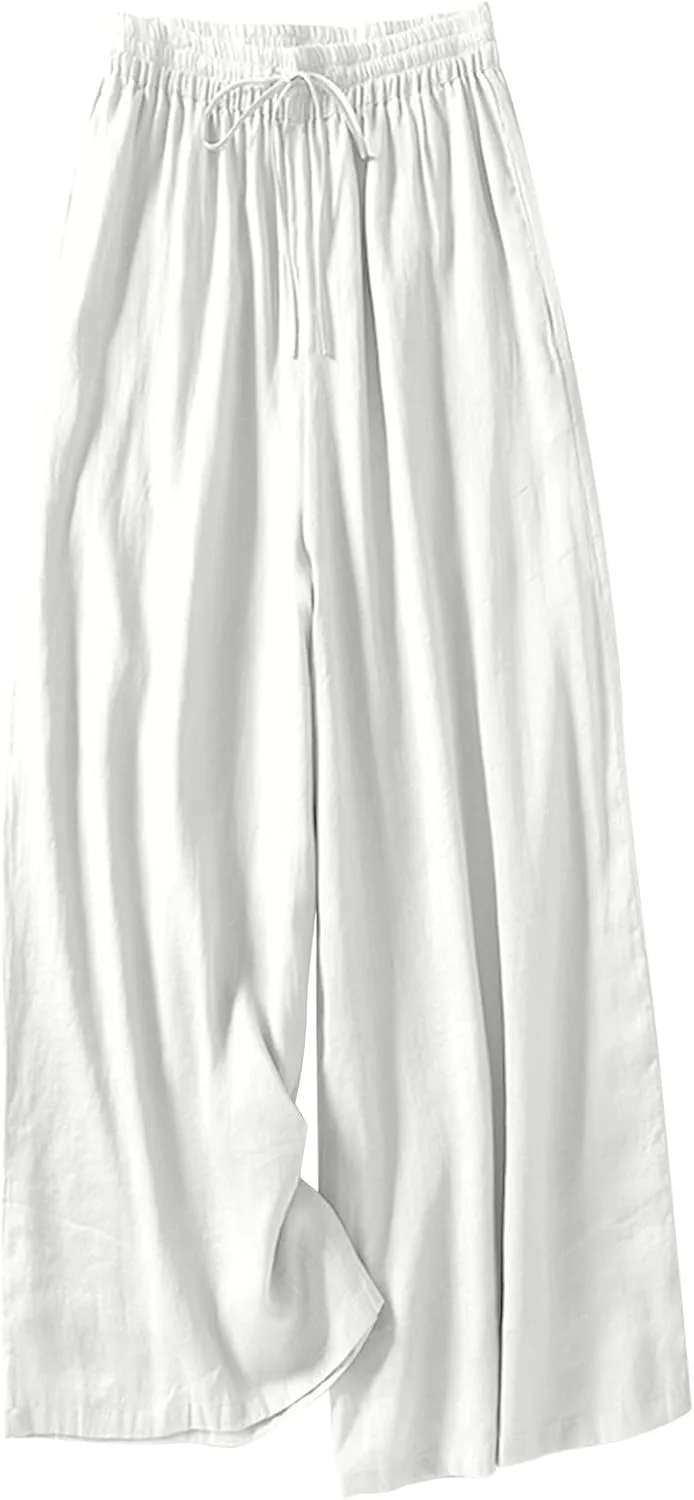 Женские широкие брюки с высокой талией, мешковатые, свободные, пляжные, бохо, палаццо, для отдыха, с карманами Generic, белый