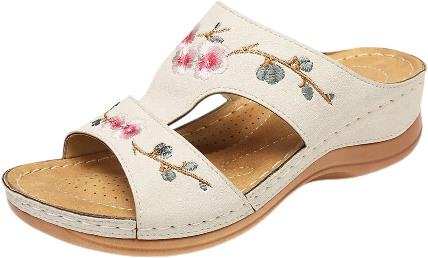 

Босоножки на танкетке для женщин с вышивкой, ортопедические босоножки, летние модельные женские босоножки на платформе, повседневные босоножки с открытым носком в виде рыбьего рта, удобные шлепанцы для прогулок Generic, бежевый