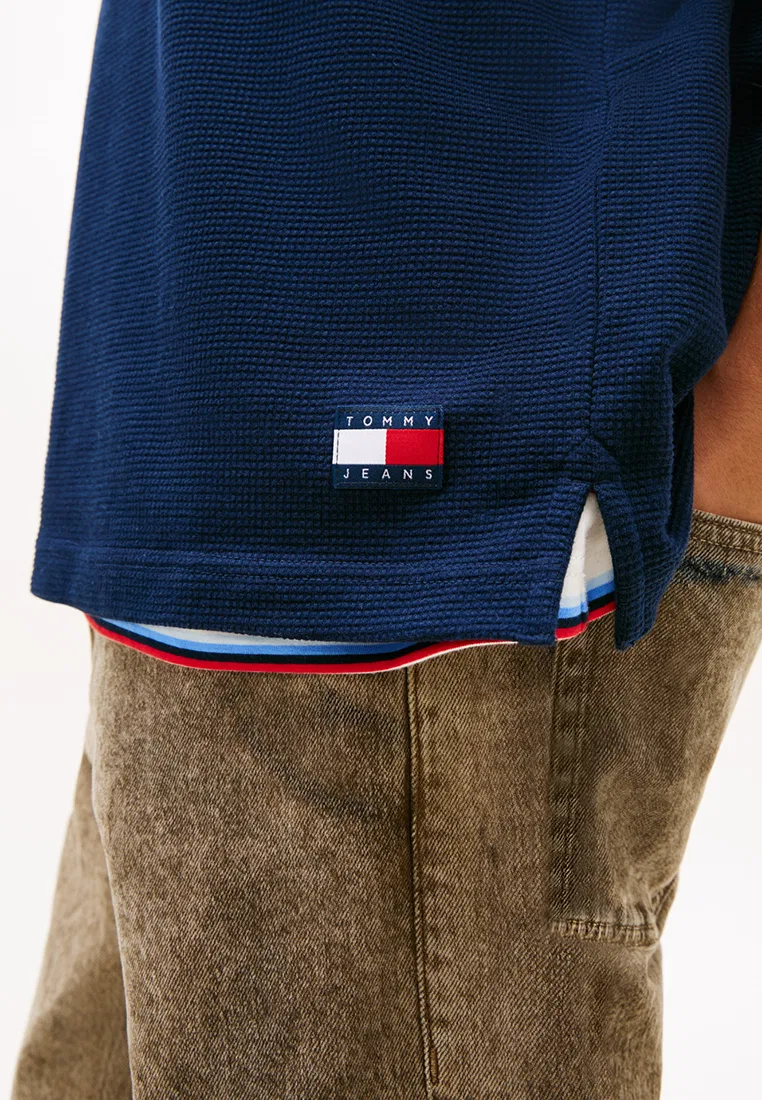 Поло, регулярный крой, вафельная вязка, Tommy Jeans Tommy Hilfiger, темно-синий — фото 3