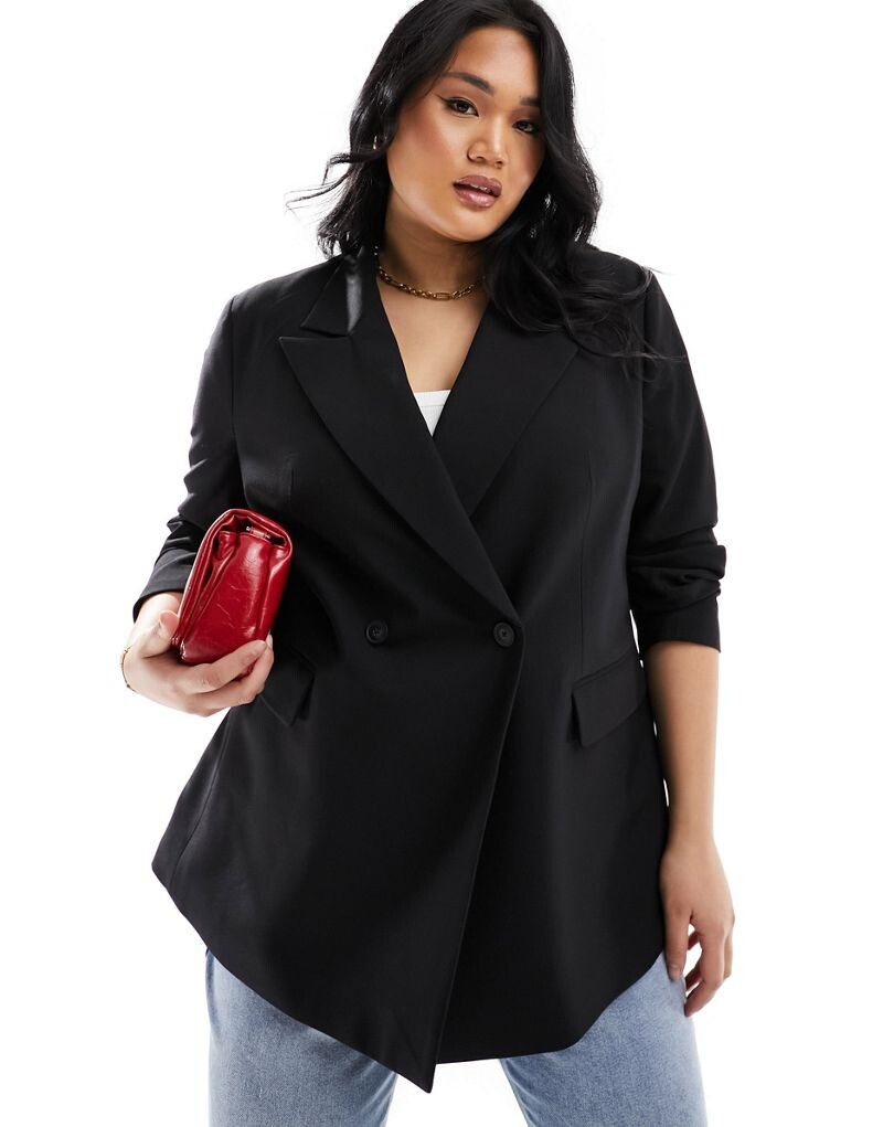 

Черный двубортный пиджак ASOS DESIGN Curve