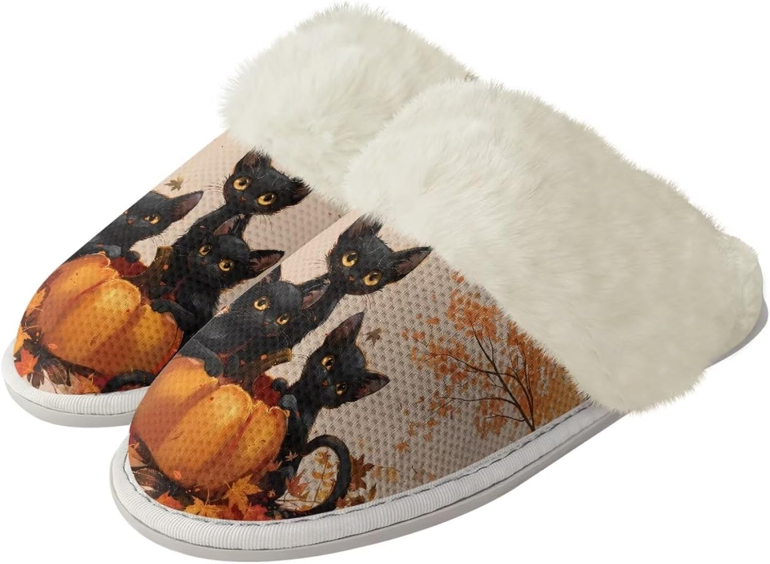 

Домашние тапочки для женщин и мужчин с тематикой Дня благодарения, мягкие, уютные, легкие, для спальни Zhangruoheng, Thanksgiving Pumpkin Cat Print