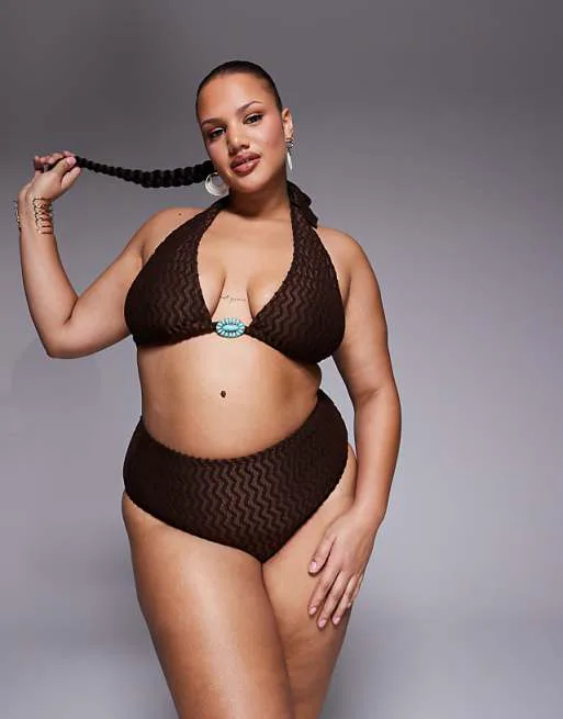 

Коричневые текстурированные плавки бикини с завышенной талией South Beach Curve