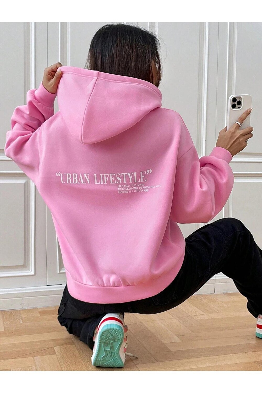 

Женская толстовка оверсайз с капюшоном PINK Urban Lifestyle с принтом Trendseninle