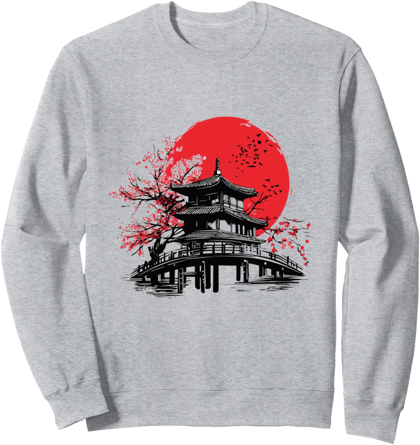 

Толстовка с изображением японского флага, японского храма и цветущей сакуры, серая, размер S Japanese Flag, Japanese Temple And Cherry Blossoms