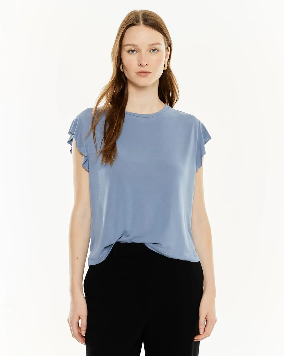 

Женская футболка с круглым вырезом и оборками на рукавах System Action, синий