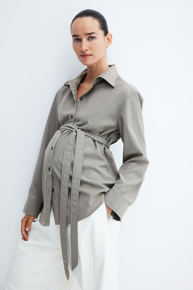 

Рубашка Mom с поясом H&M, серый
