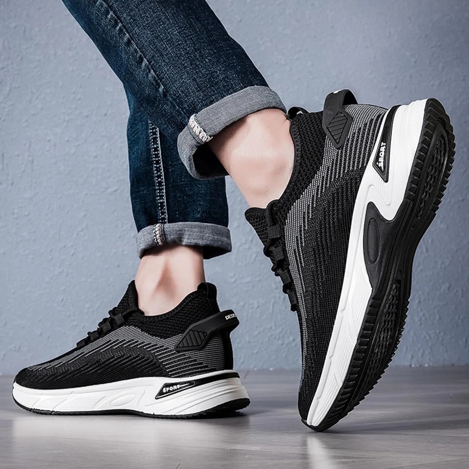 Turnschuhe Herren - Кроссовки Herren Shoes Кроссовки Mit Größerer Größe Modisch Einfarbig Mesh Atmungsaktiv Sportlich Laufschuhe Lässig Bequem Wanderschuhe Generic, Schwarz — фото 4