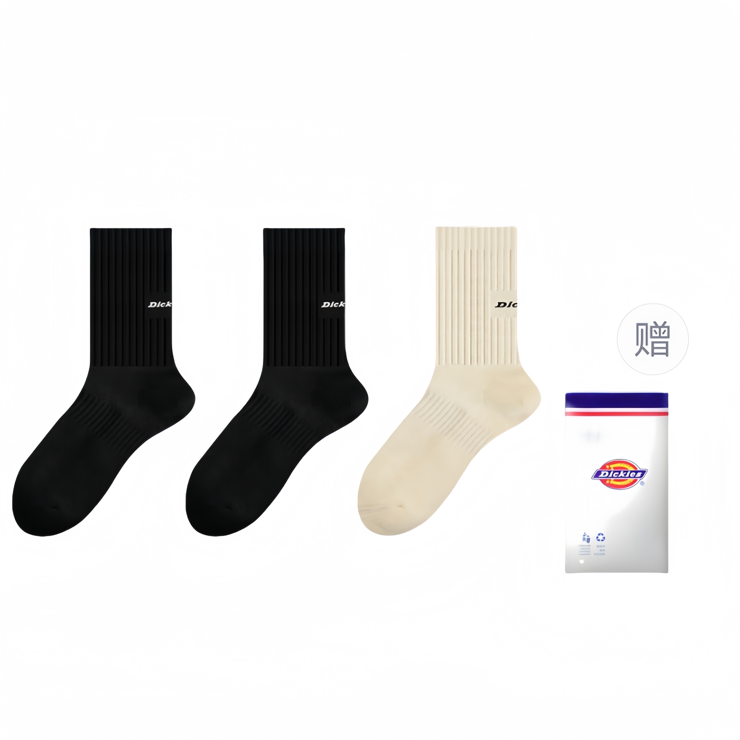 

Влагоотводящие дышащие классические однотонные удобные осенне-зимние носки Crew для мужчин Dickies, черно-белый