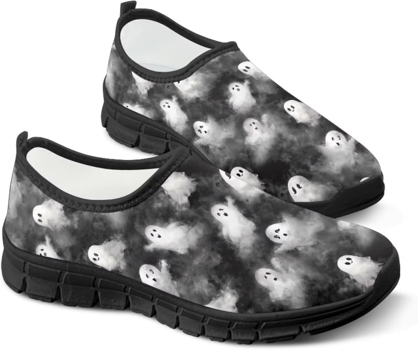 

Женские кроссовки Fonplted без шнурков для прогулок, модные повседневные кроссовки, обувь на Хэллоуин для взрослых унисекс, Spooky Ghost