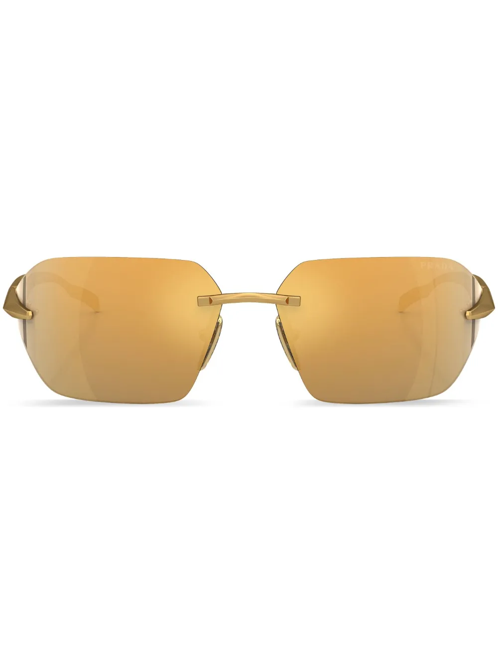

Очки в безободковой оправе с гравировкой логотипа Prada Eyewear, золотой