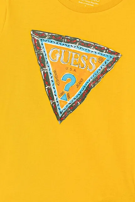 Футболка хлопковая детская Guess, желтый — фото 3