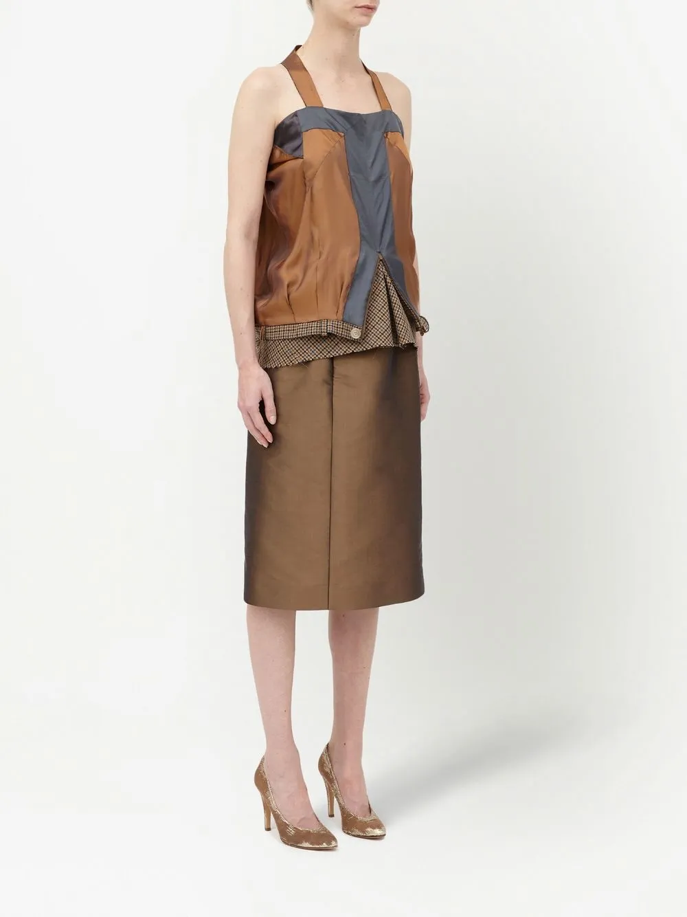 Топ D?cortiqu? в ломаную клетку MAISON MARGIELA, коричневый — фото 3