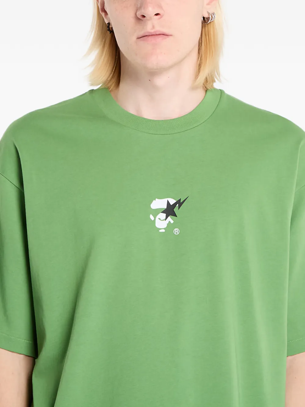 Футболка свободного кроя с принтом обезьяньего лица A Bathing Ape, зеленый — фото 4