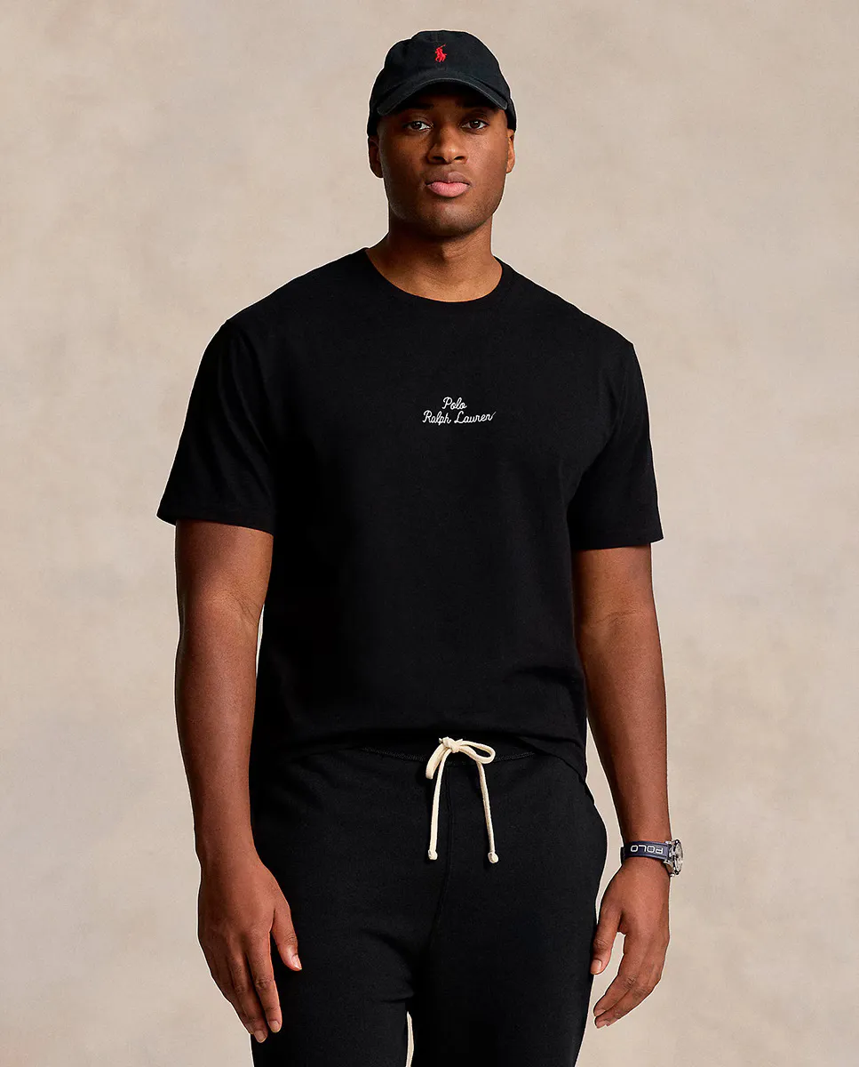 

Мужская хлопковая футболка с вышитым логотипом больших размеров Polo Ralph Lauren, черный