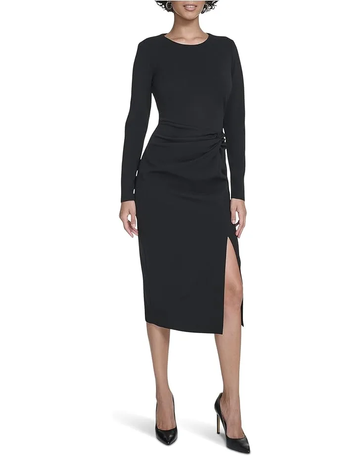 Платье Calvin Klein Long Sleeve Solid Rouched Midi, Black