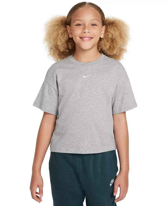 

Футболка Essential Cotton Swoosh Logo для девочек постарше Nike, серый