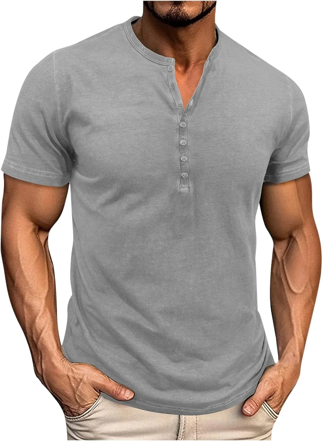 

Футболка мужская V-образный вырез хенли с коротким рукавом