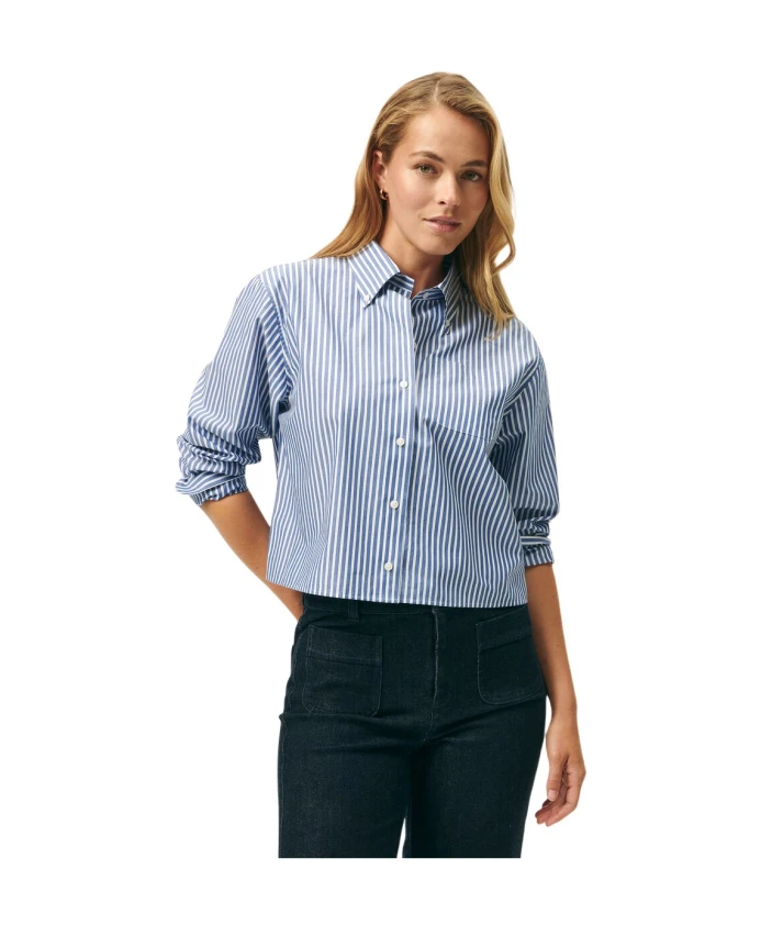 

Укороченная полосатая рубашка из хлопкового поплина Brooks Brothers, синий