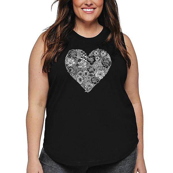 

Женский топ plus size с принтом Word Art - цветы в форме сердца La Pop Art, Black