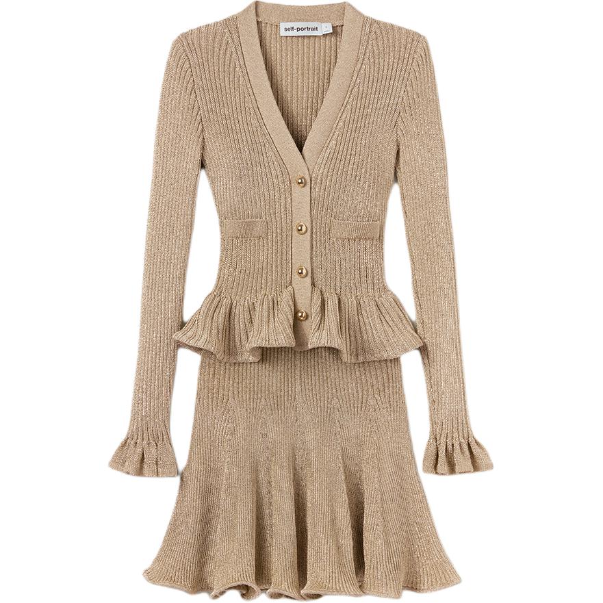 

Автопортрет платье-свитер плиссированное с металлическим эффектом Self-portrait, золото